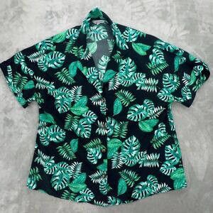 Naked Zebra Tropical Monstera Leaf Button Up Blouse Green Black OB114208 Size M